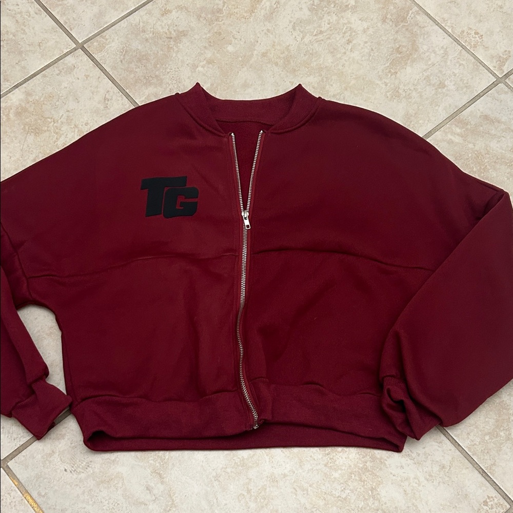 TG Miss Mafia Maroon Zip-Up Crop Sweatshirt